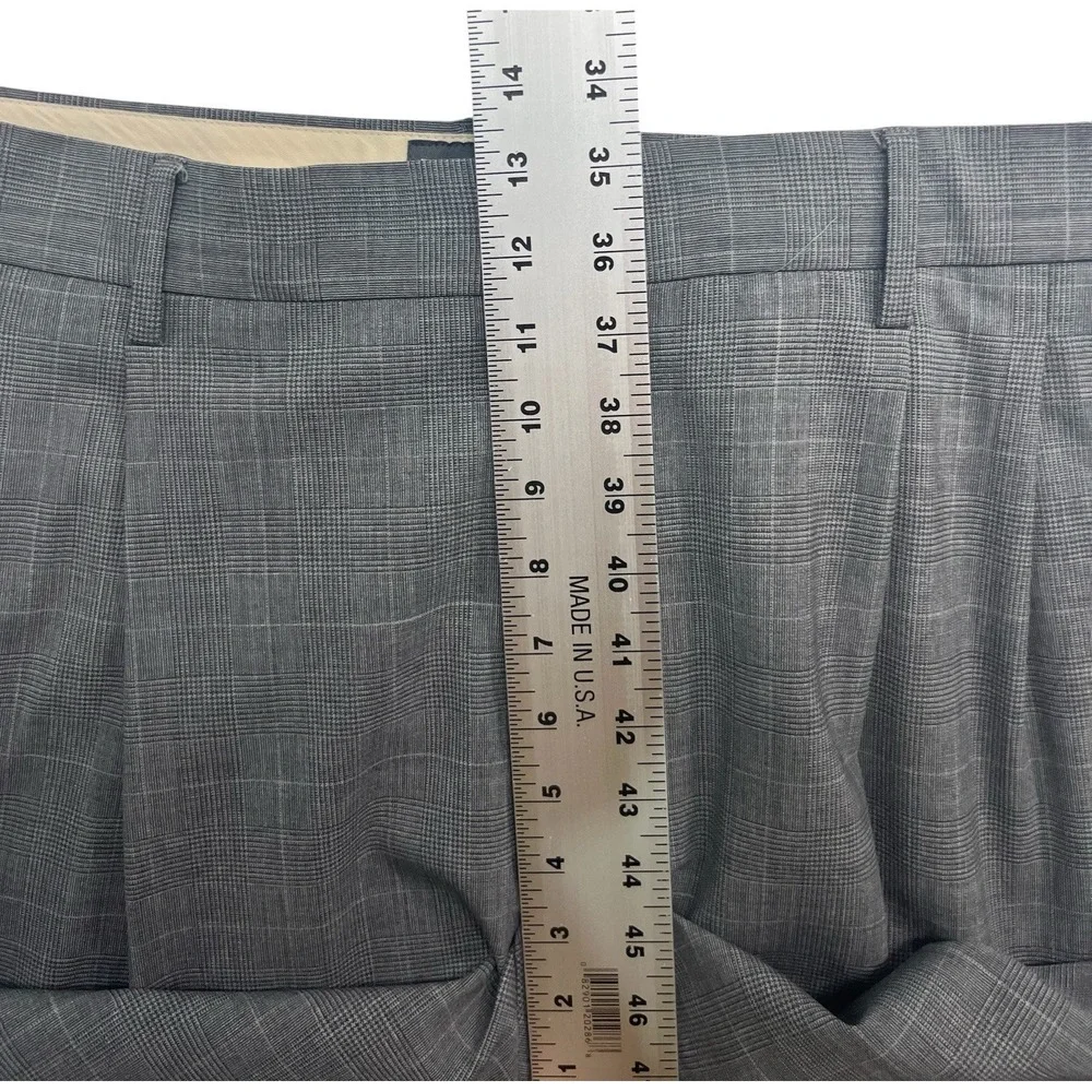 vtg Banana Republic 35x31 Gray Glen Plaid Wool Pants Trousers Pleated High Waist